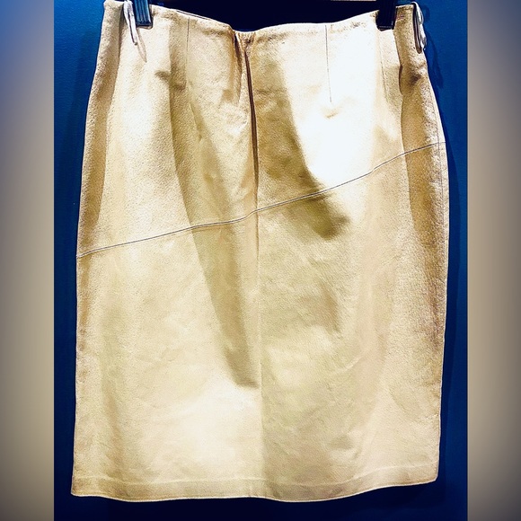 Vintage Women’s Gold Tone Metallic A Line Knee Length Leather Skirt Sz 14 - Picture 4 of 6